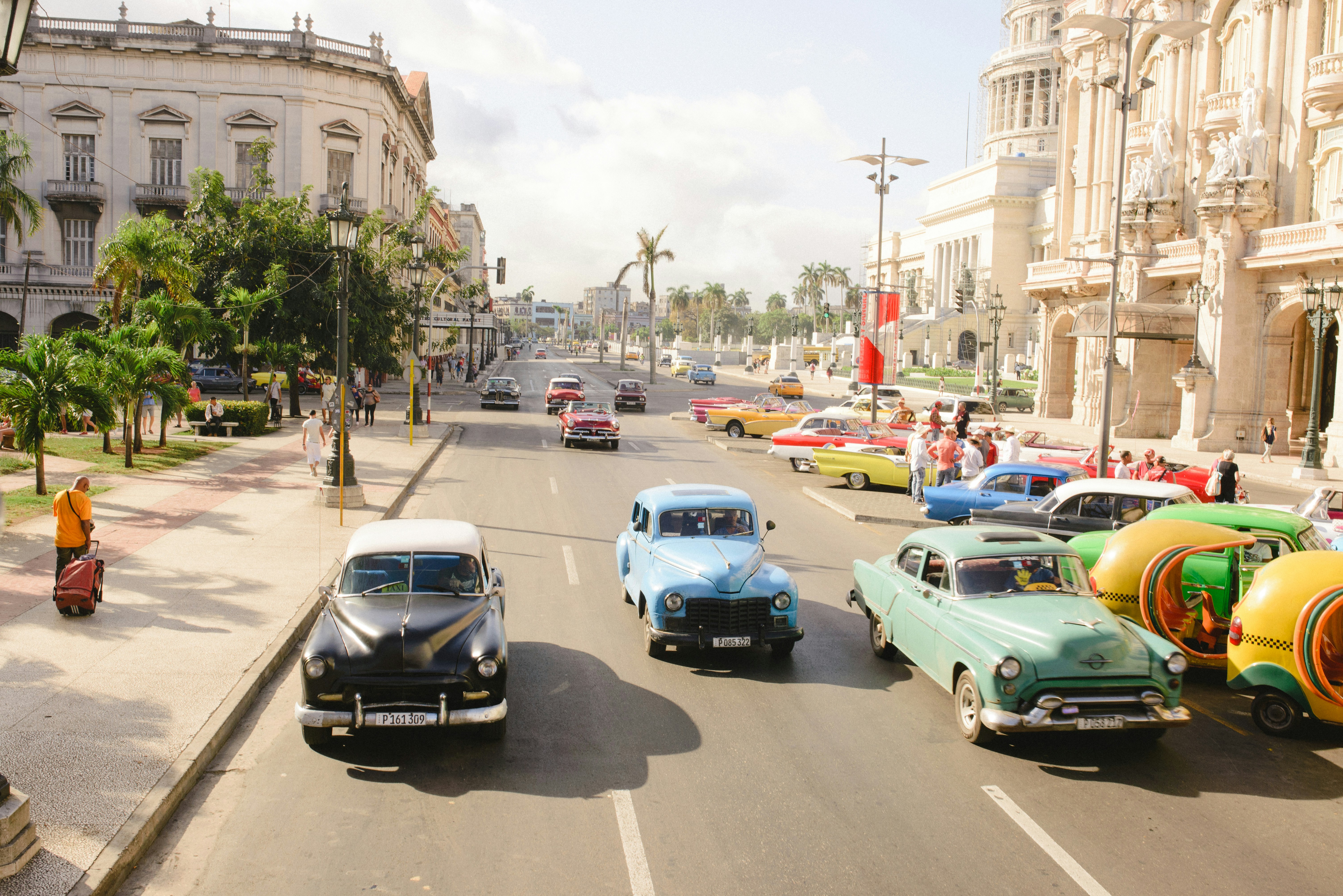 Vintage cars and colorful colonial streets in Havana Cuba